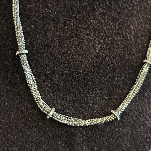 Silver Necklace Signed Dainty Multichain Rhinestone - Picture 2 of 8